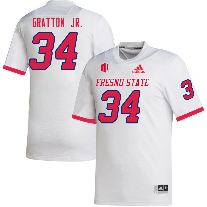 Men #34 Frankco Gratton Jr. Fresno State Bulldogs College Football Jerseys Sale-White - Click Image to Close